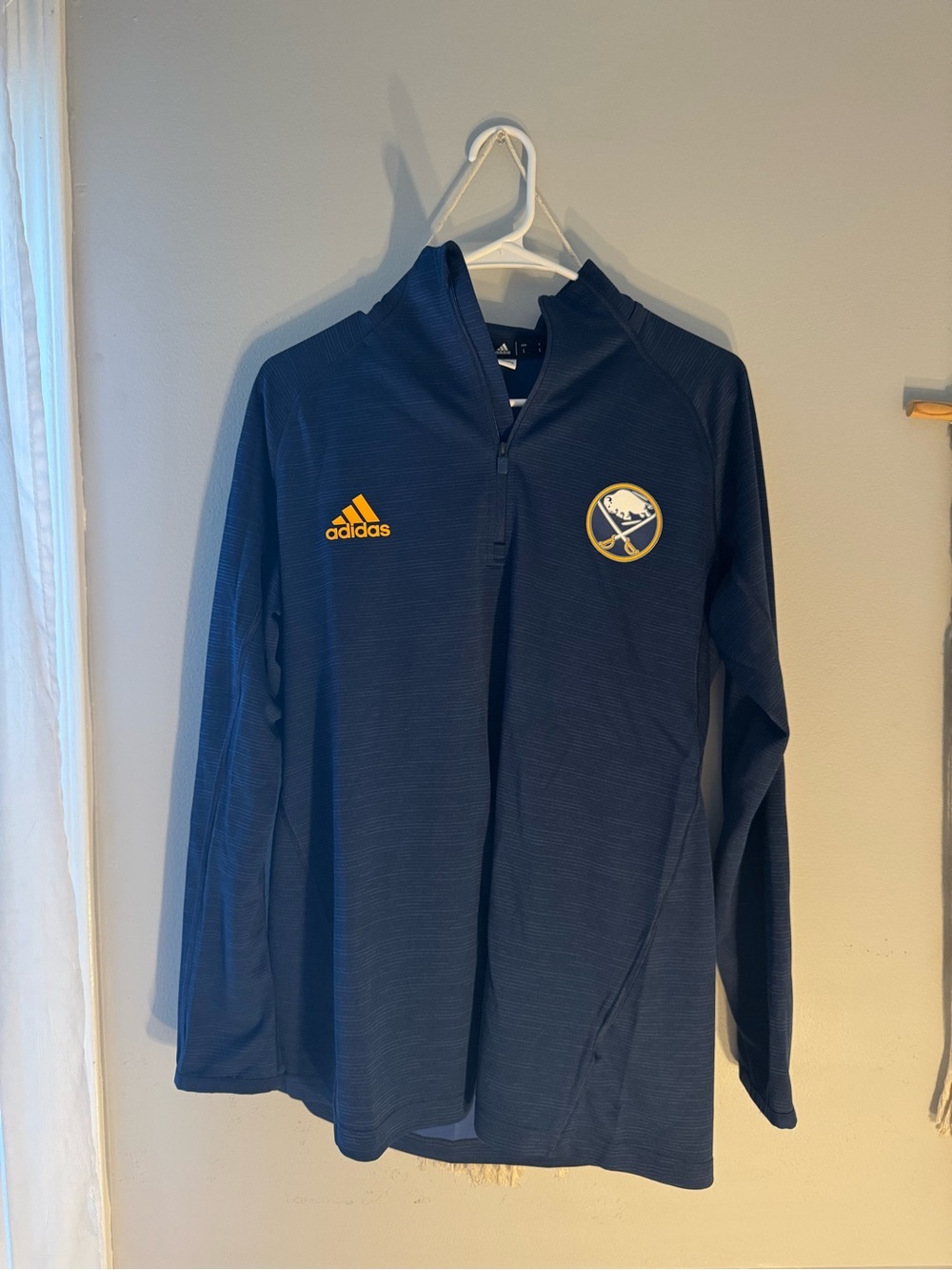 Adidas Buffalo Sabers Navy Long Sleeve Half-Zip Hoodie